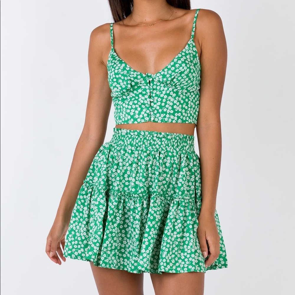 NWT PRINCESS POLLY Shad Green Floral Skirt 2